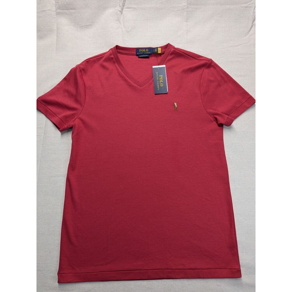Preppy Classic Minimalist Small Red V-Neck Custom Slim Fit Tee Polo Ralph Lauren